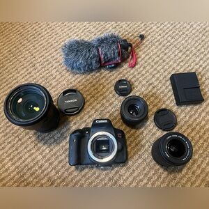 Canon Black DSLR digital Camera with 3 lenses